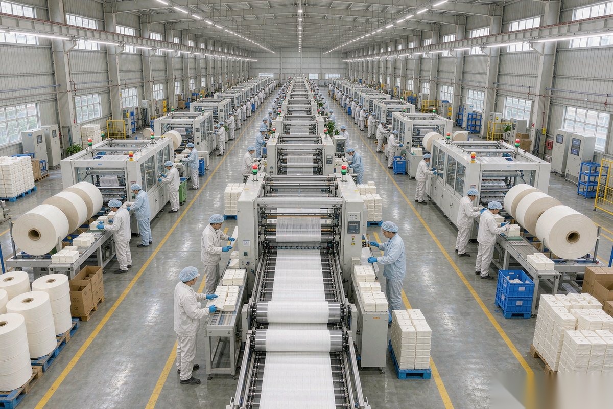 Jinman Paper Supplies factory workshop floor with workers at converting stations
