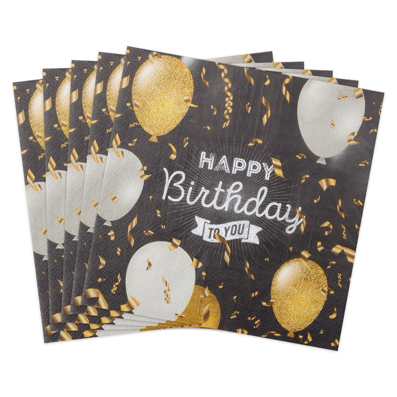 Black Gold Balloon Birthday Napkins