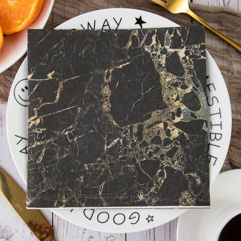 Black Marble Gold Veins Napkins