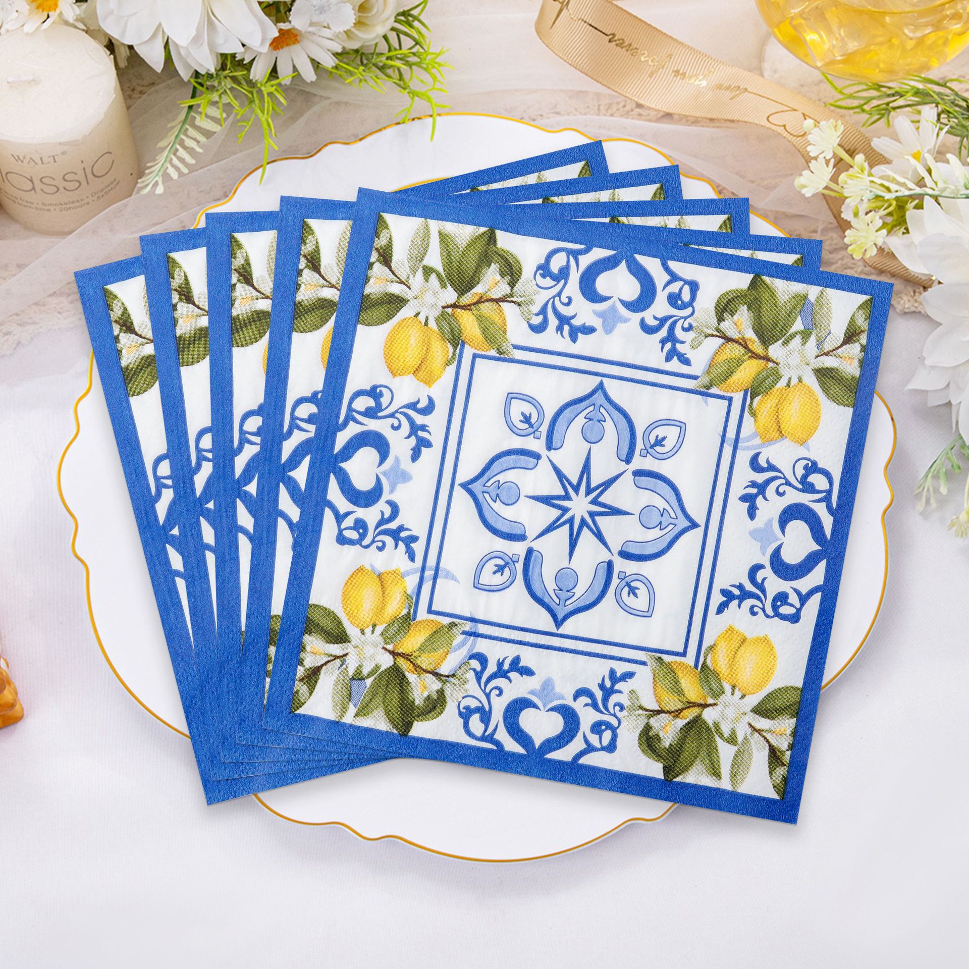 Blue Lemon Mediterranean Tile Napkins