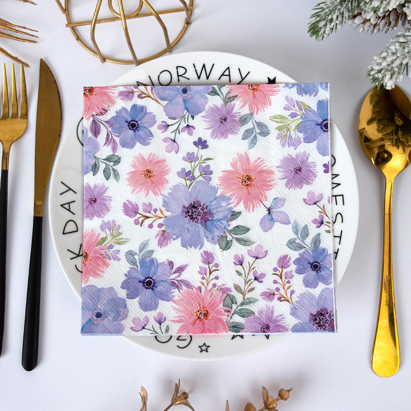 Blue Pink Floral Butterfly Napkins