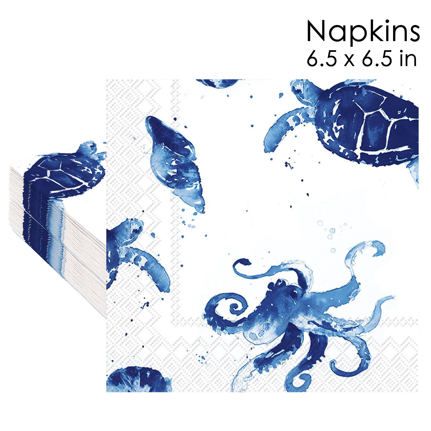Blue Watercolor Sea Turtle Octopus Napkins