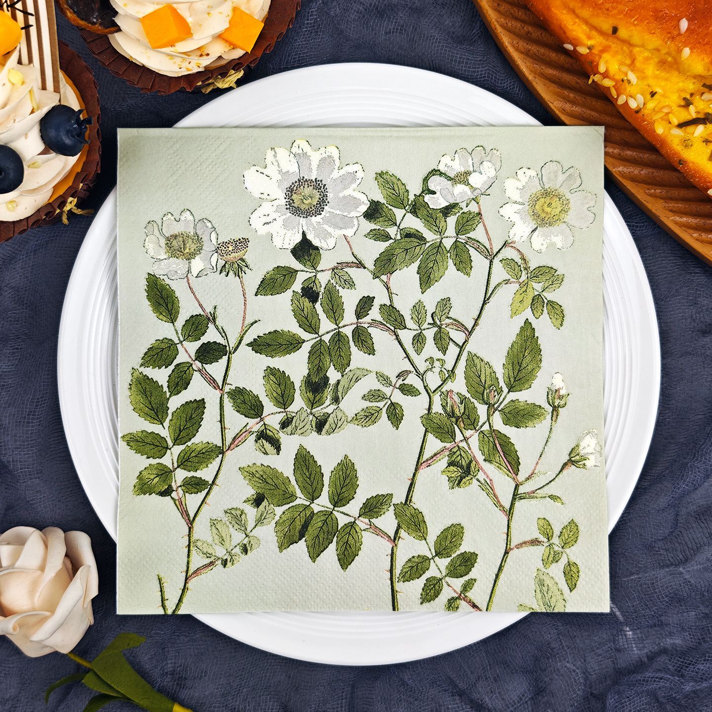 Botanical White Rose Sketch Napkins