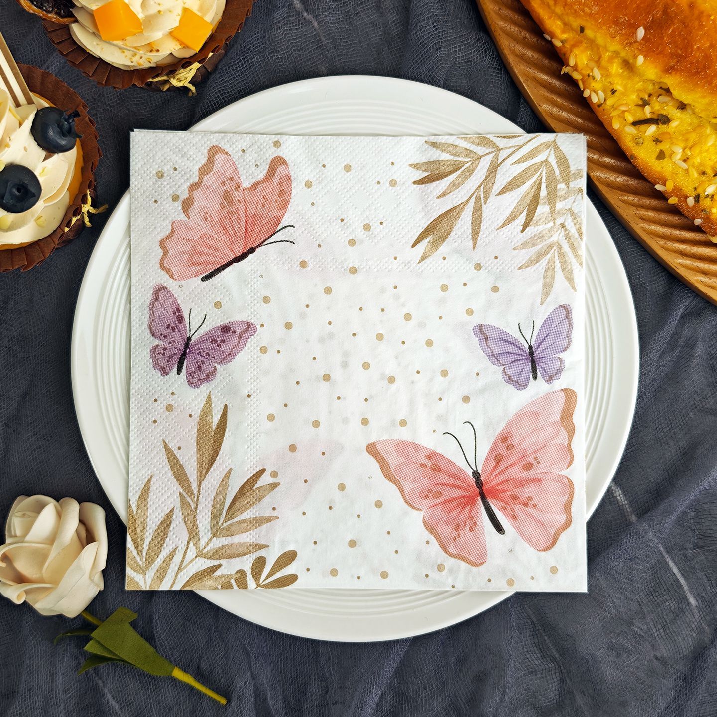 Butterfly Pink Purple Gold Dots Napkins