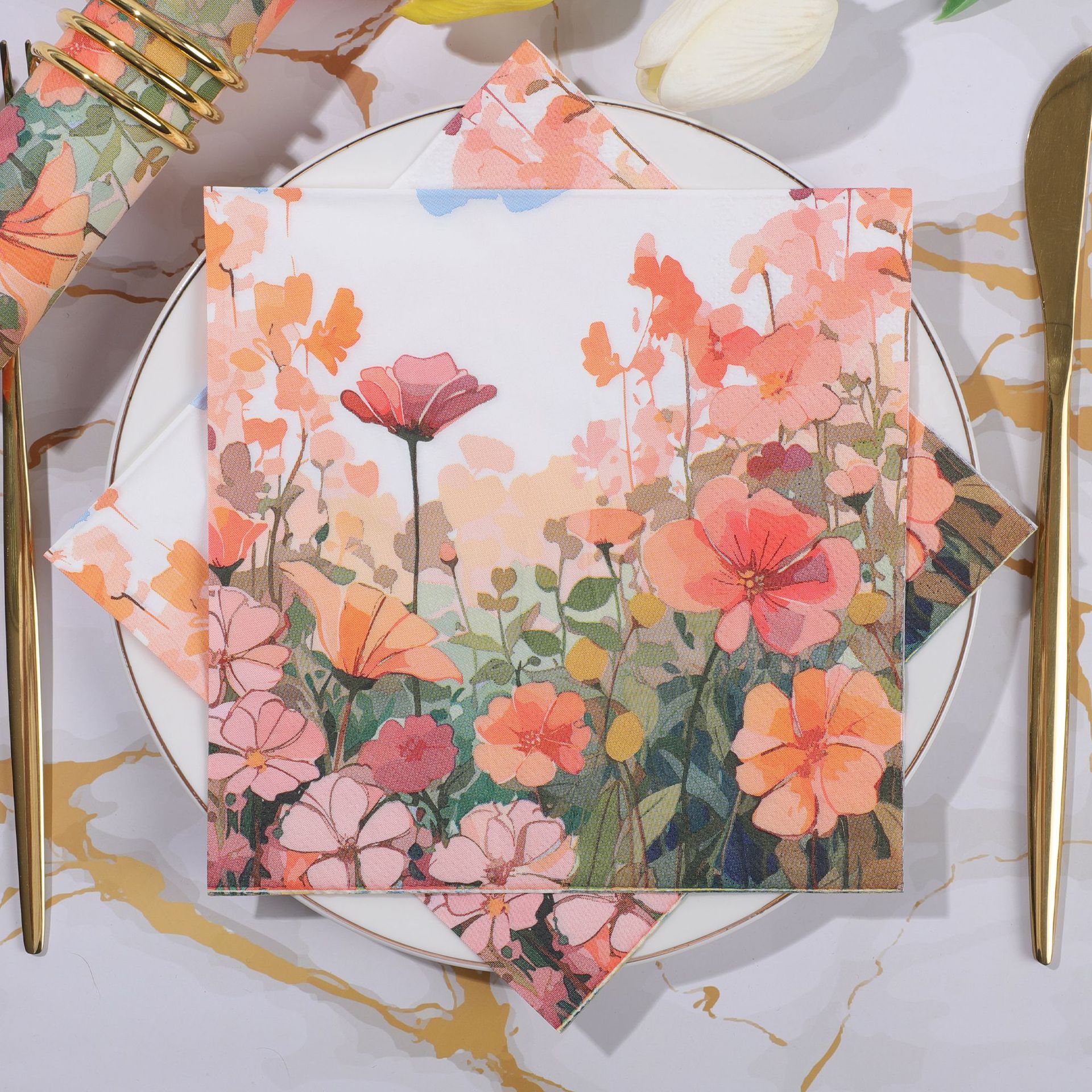 Coral Peach Flower Field Napkins