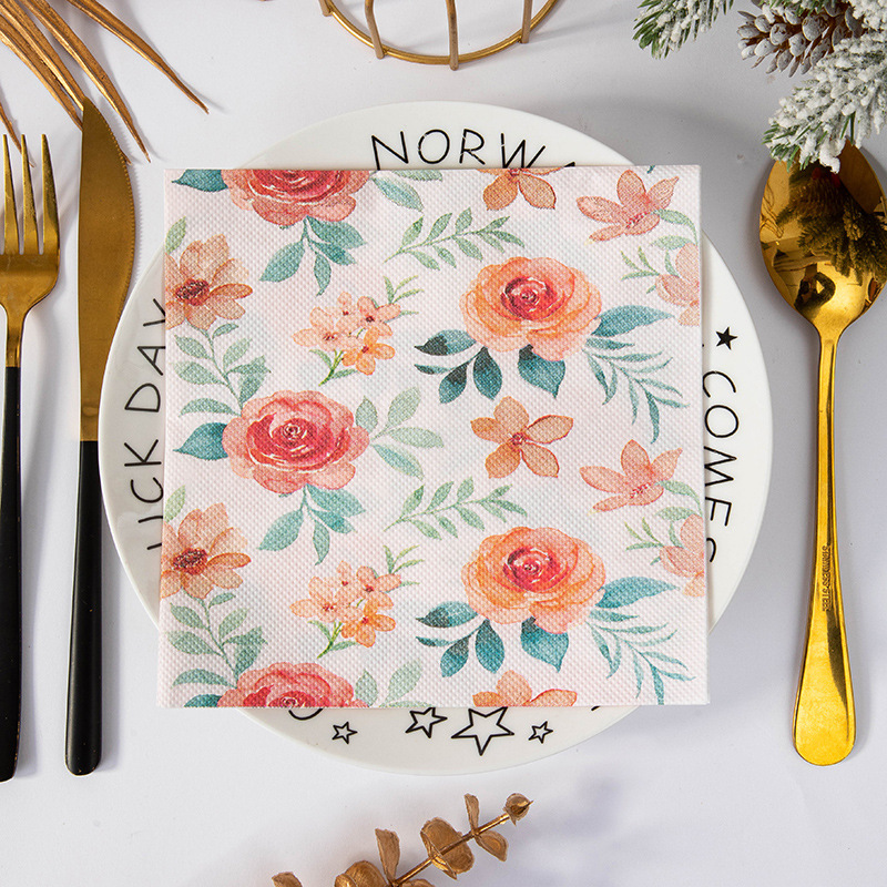 Coral Roses Watercolor Napkins