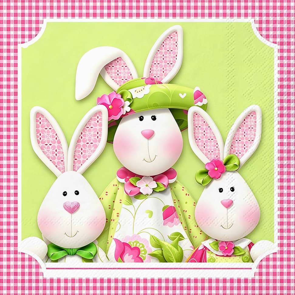 Easter Bunnies Gingham Green Napkins