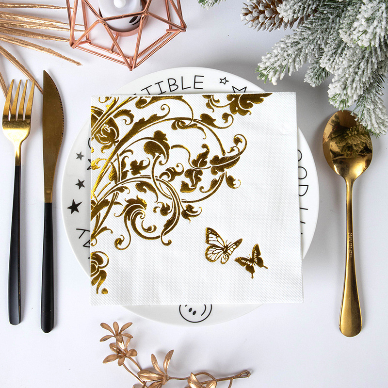 Gold Filigree Butterflies Napkins