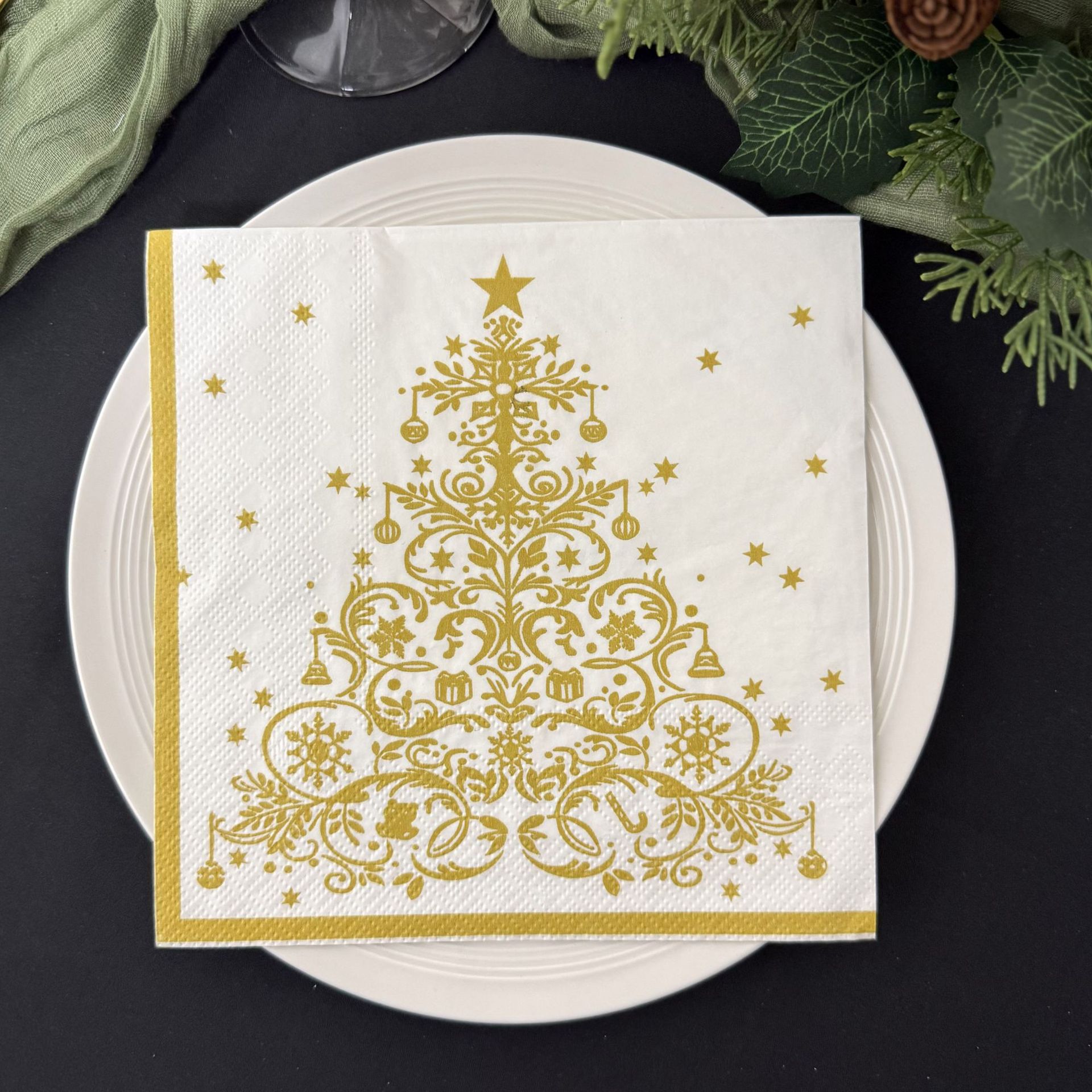 Gold Foil Christmas Tree Napkins