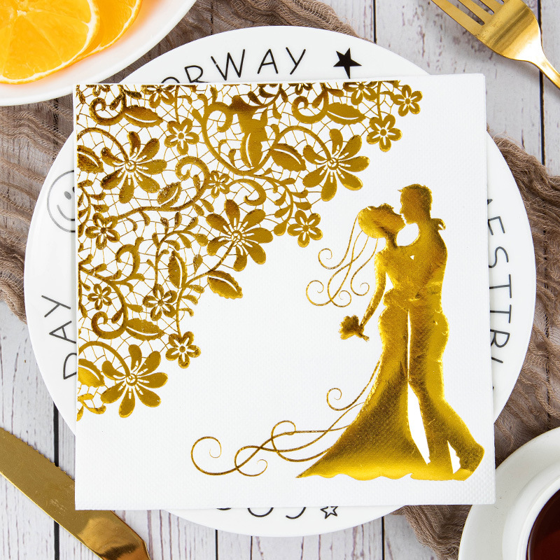 Gold Foil Wedding Couple Napkins