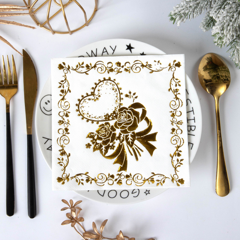 Gold Heart Rose Bouquet Napkins