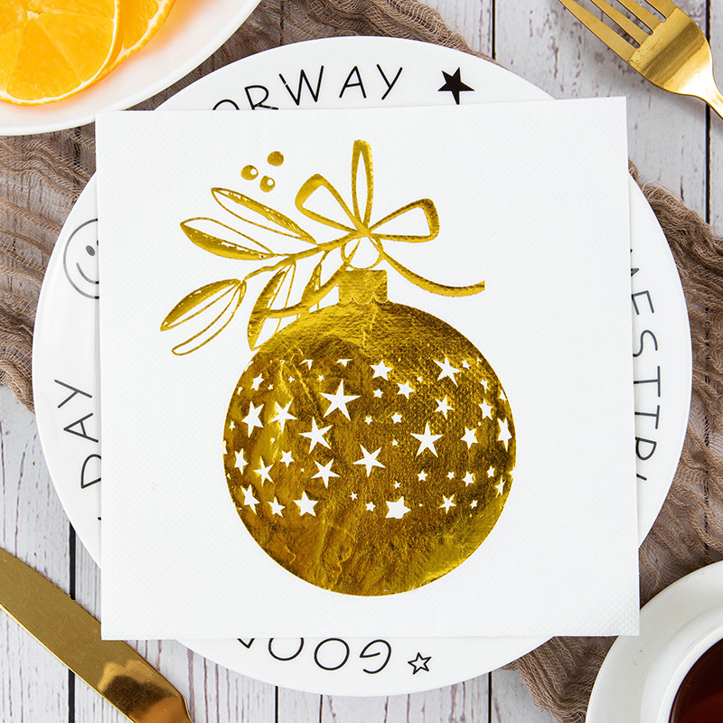 Gold Ornament Stars Bow Napkins