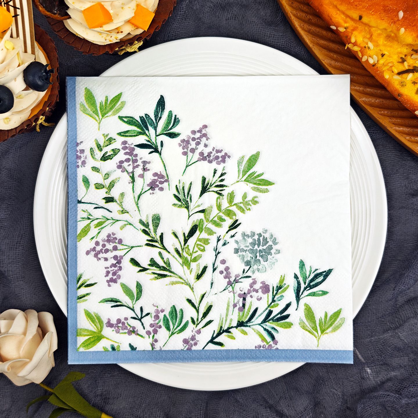 Green Wildflower Corner Napkins