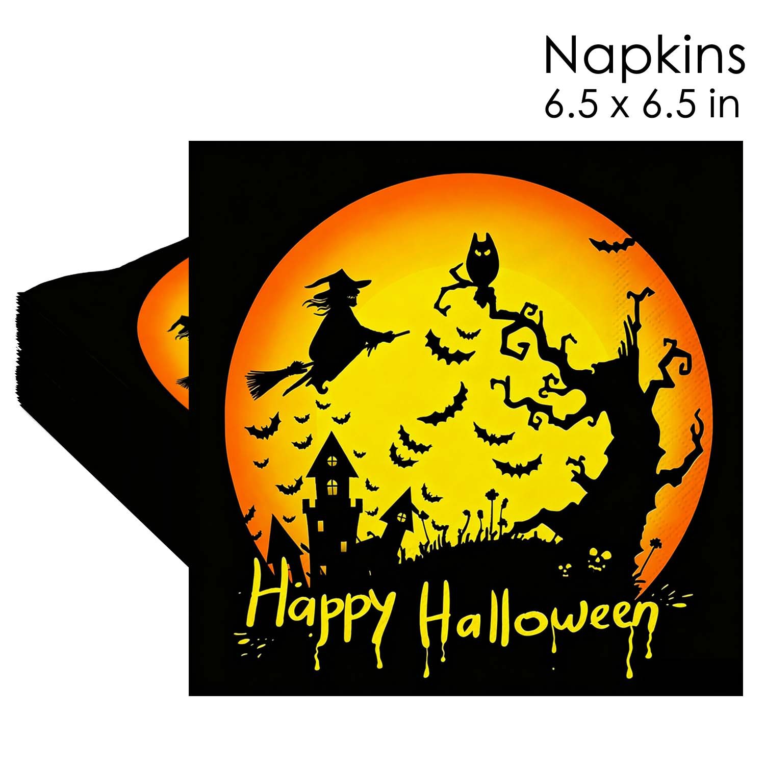 Halloween Witch Broomstick Full Moon Napkins
