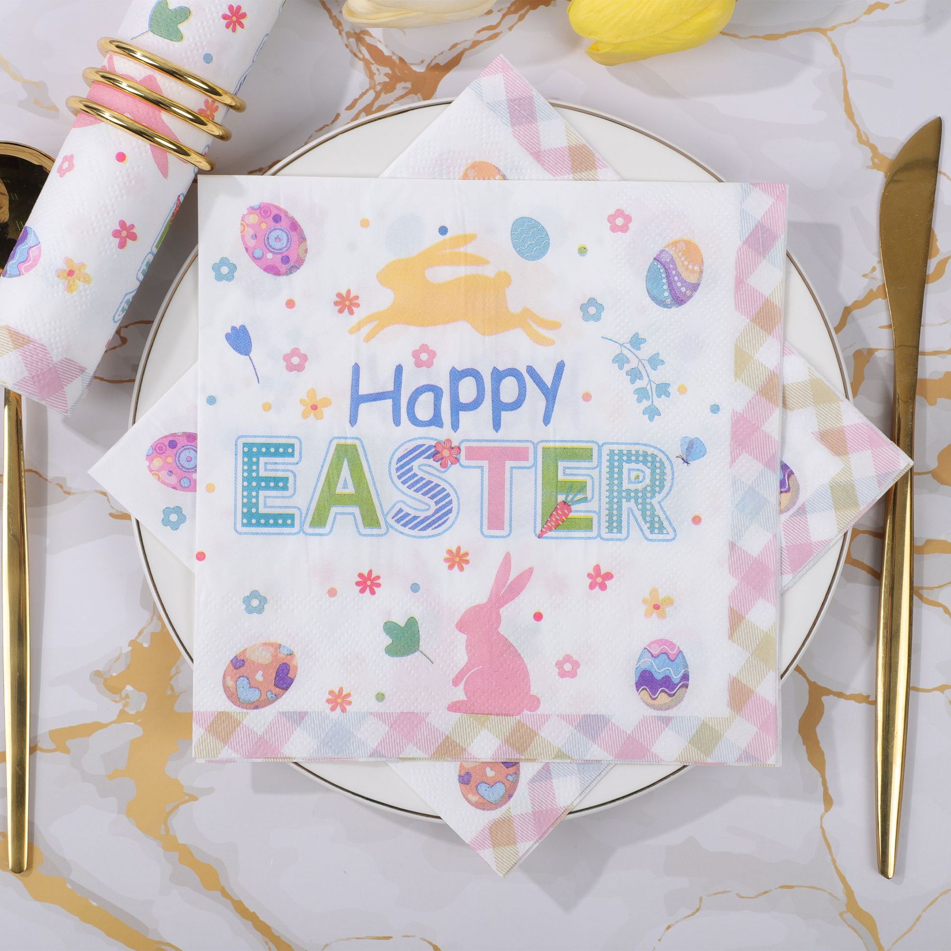Happy Easter Bunny & Eggs Pastel Napkins