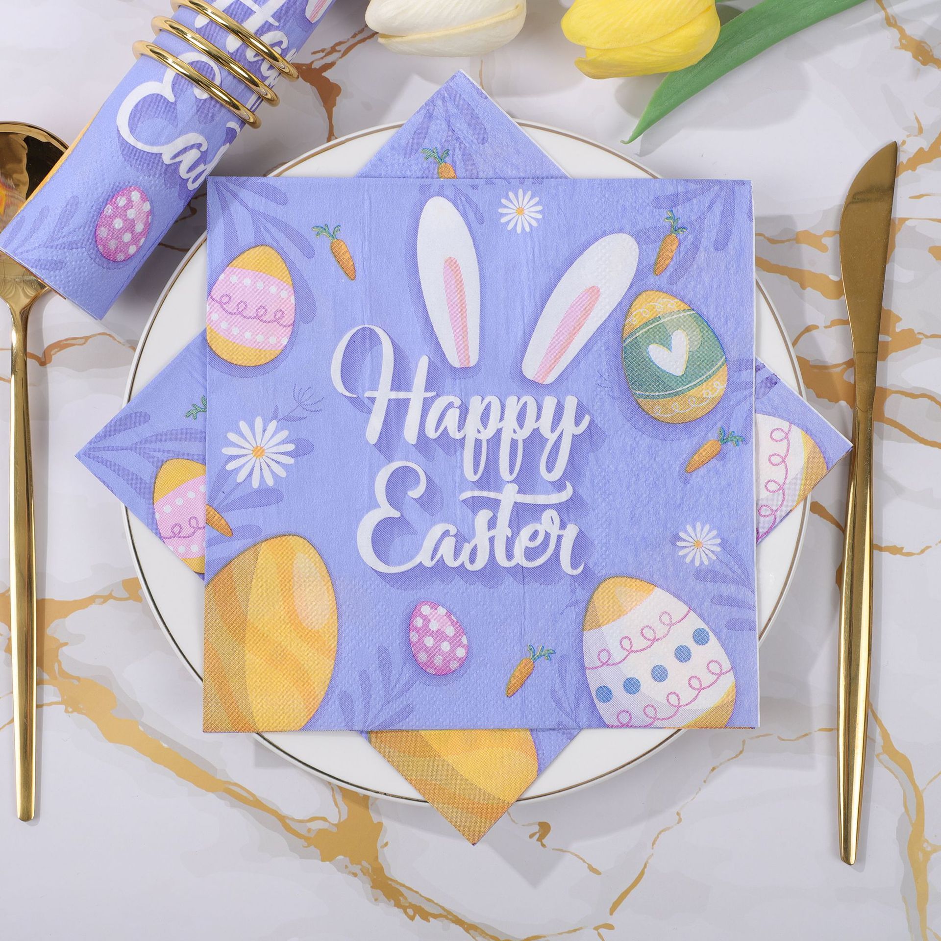 Happy Easter Purple Bunny Napkins
