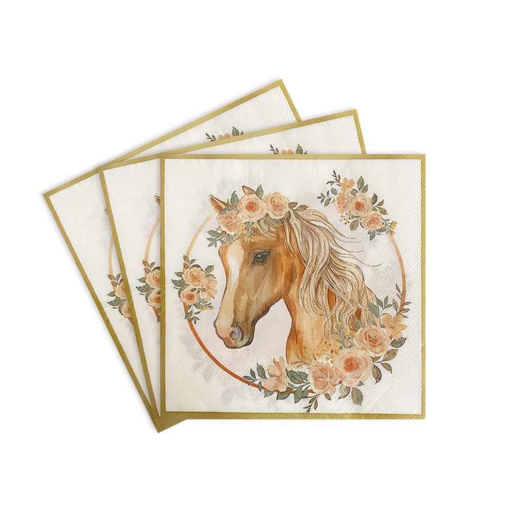 Horse Floral Gold Border Napkins