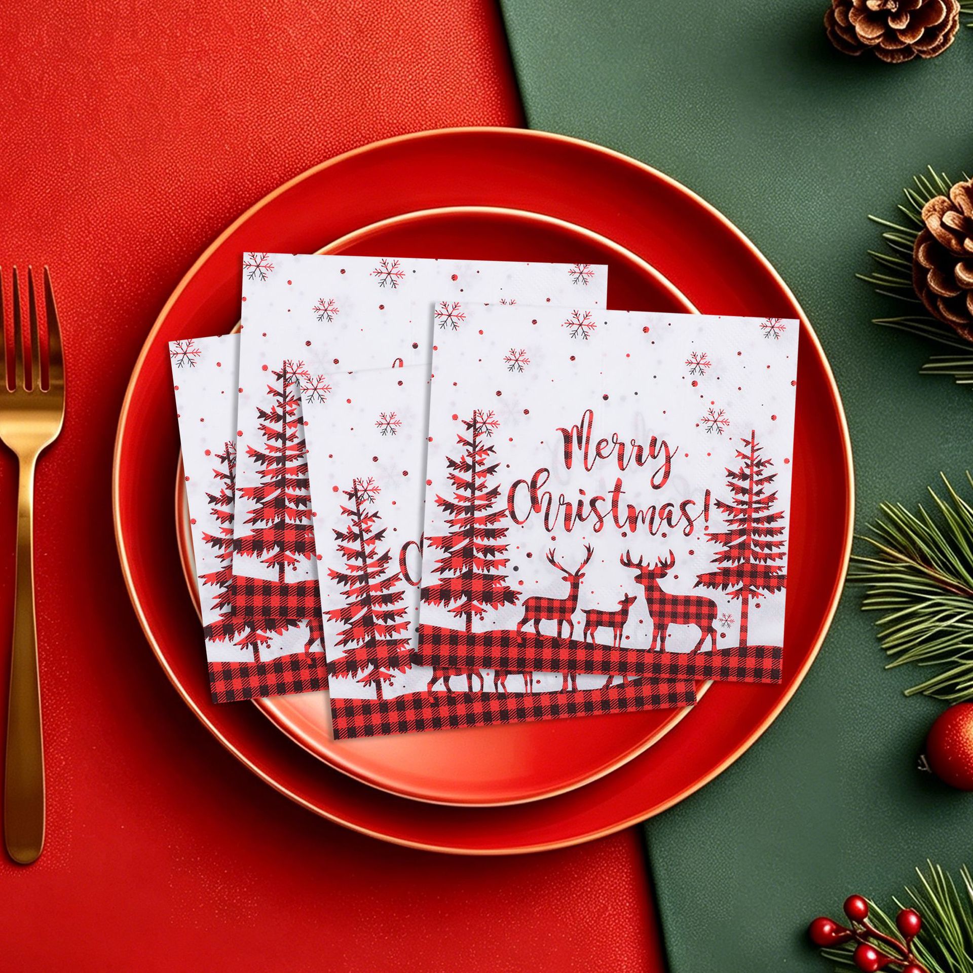 Merry Christmas Plaid Deer Napkins