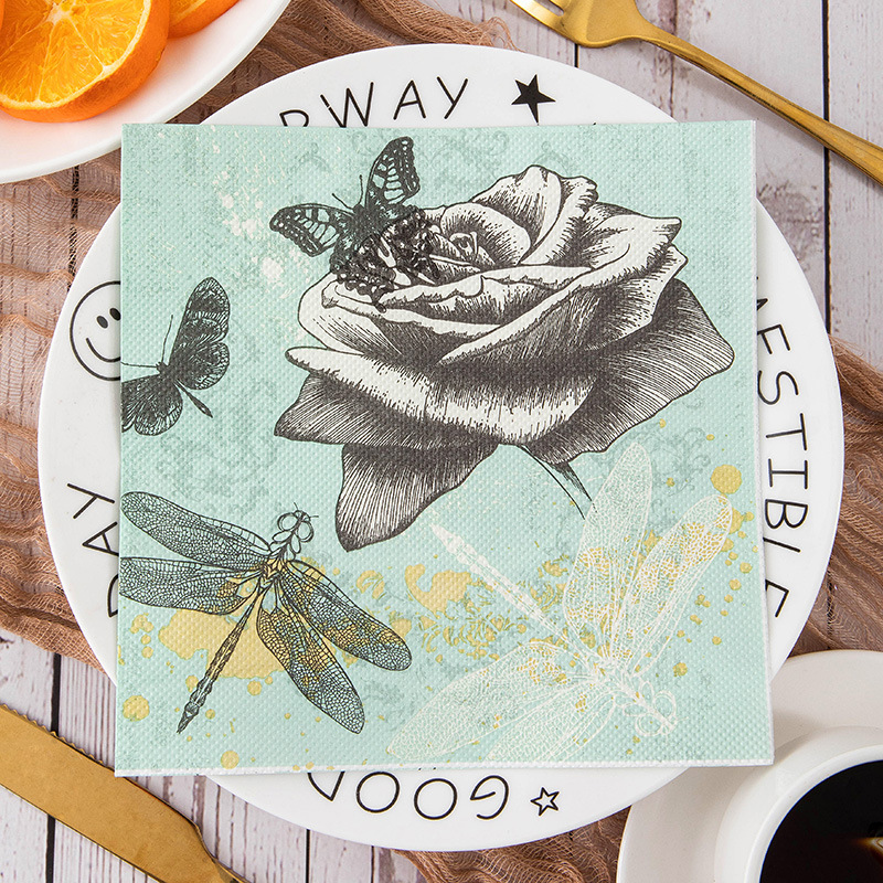Mint Rose Dragonfly Napkins