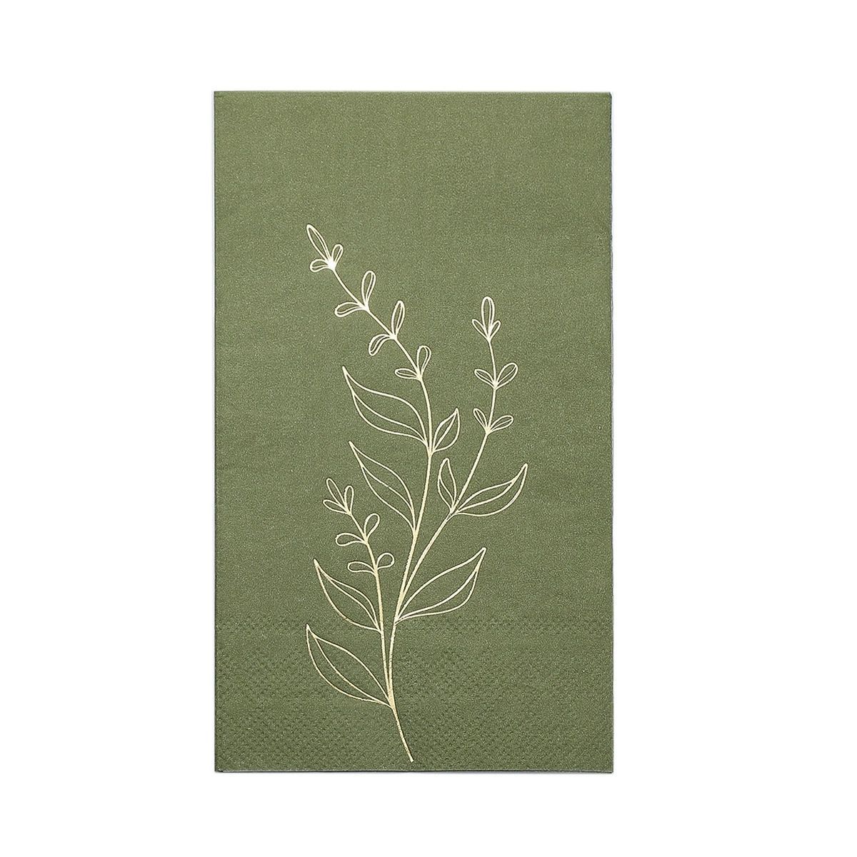 Olive Green Line Art Botanical Napkins