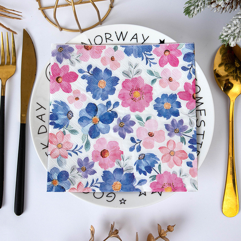 Pink Blue Floral Spring Napkins