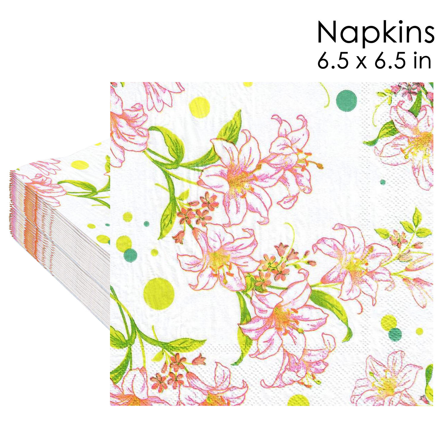 Pink Lily Floral Dots Napkins