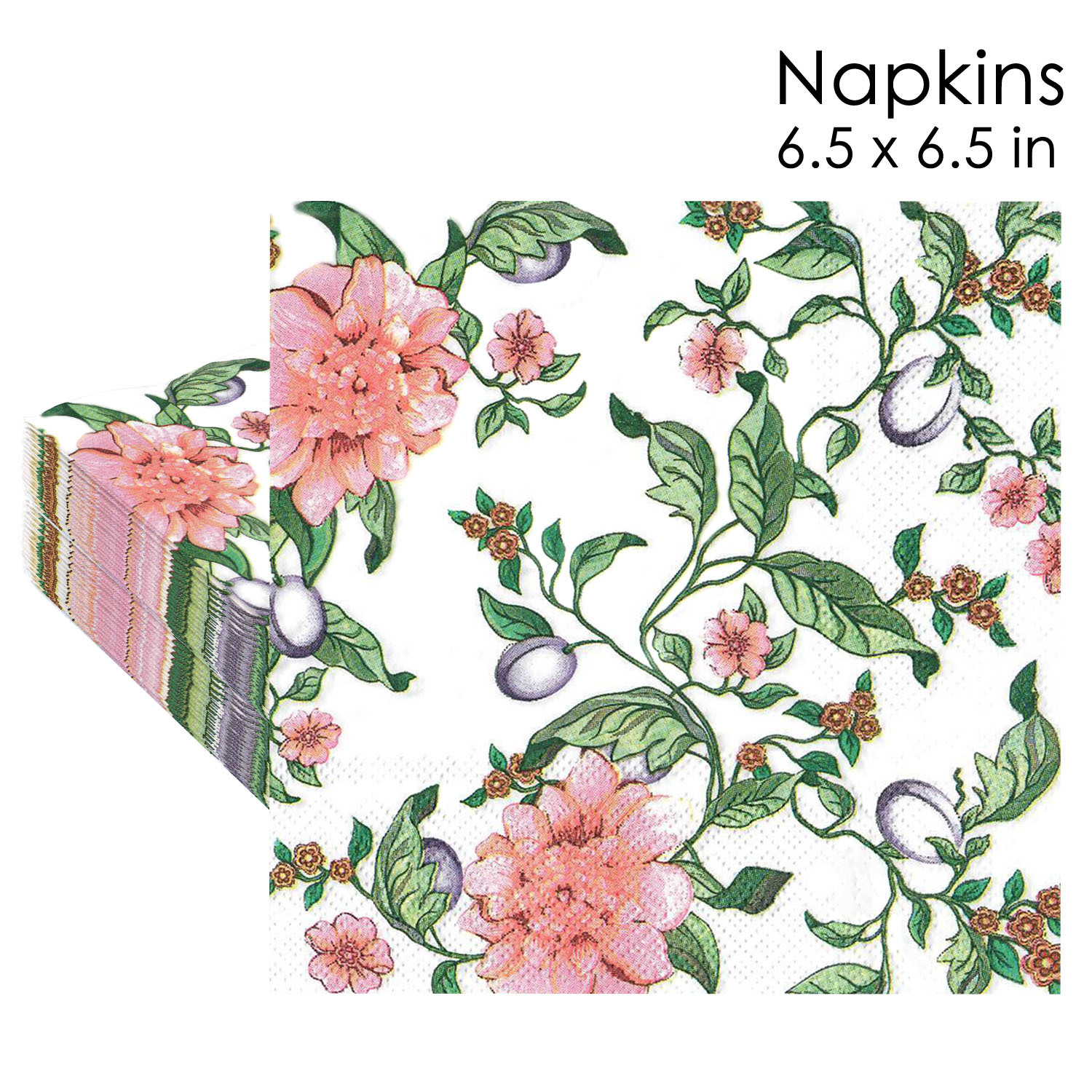 Pink Peony Floral Eggplant Napkins
