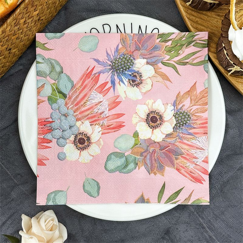 Pink Protea Succulent Bouquet Napkins
