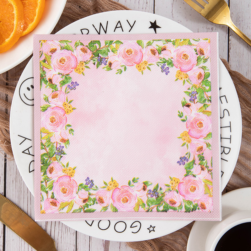 Pink Rose Border Napkins