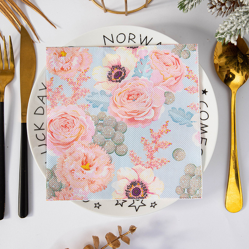 Pink Roses Blue Anemones Napkins