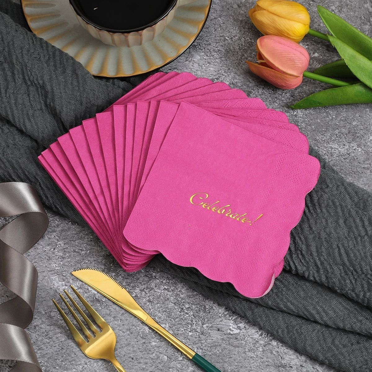 Pink Scallop Celebrate Napkins