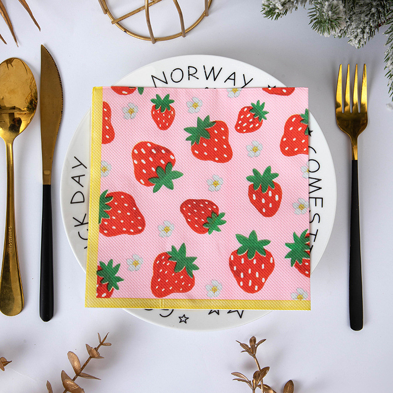 Pink Strawberries Daisies Napkins