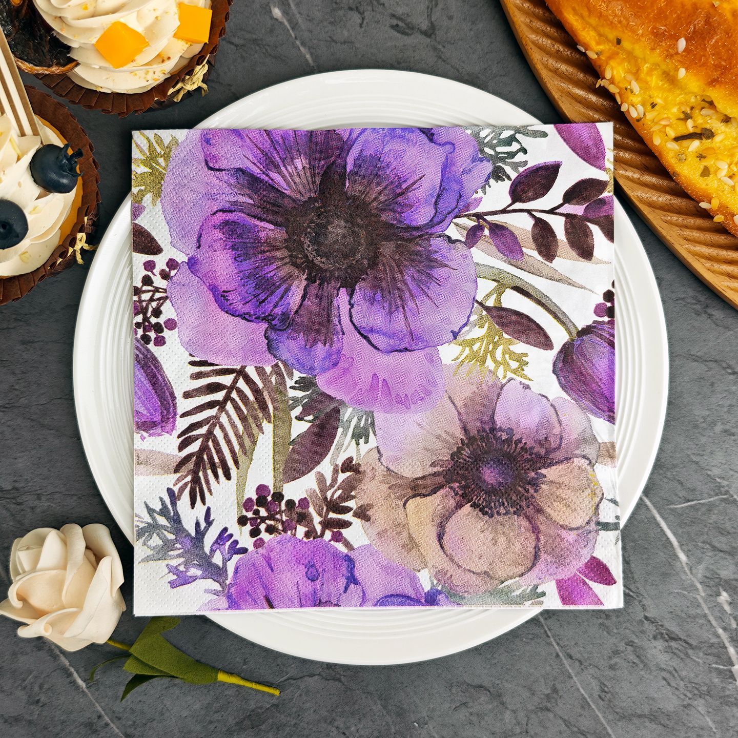Purple Anemone Watercolor Napkins