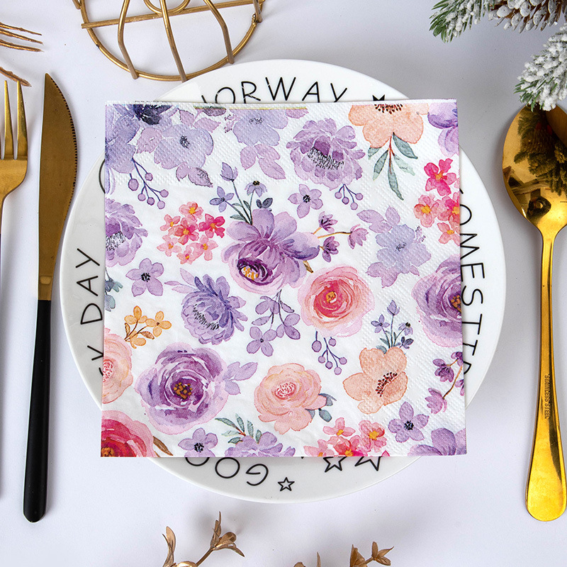 Purple Pink Watercolor Floral Napkins