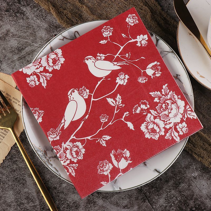 Red Bird Floral Chinoiserie Napkins