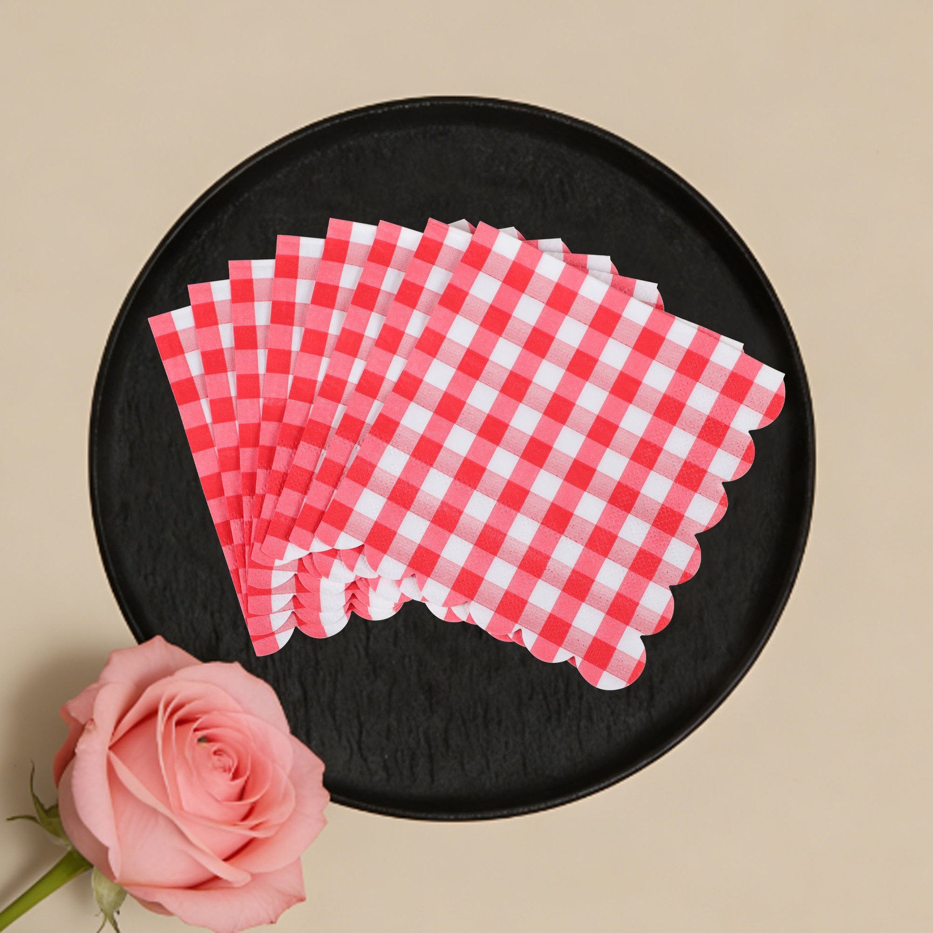 Red Gingham Scalloped Napkins