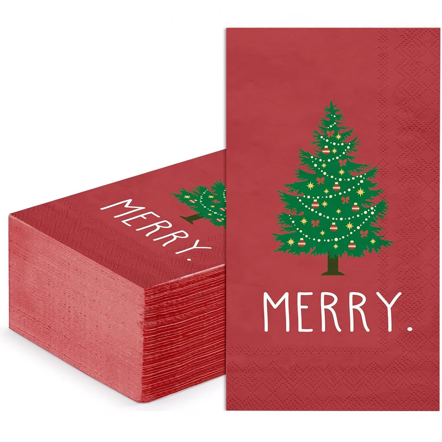 Merry Christmas Tree Red Napkins