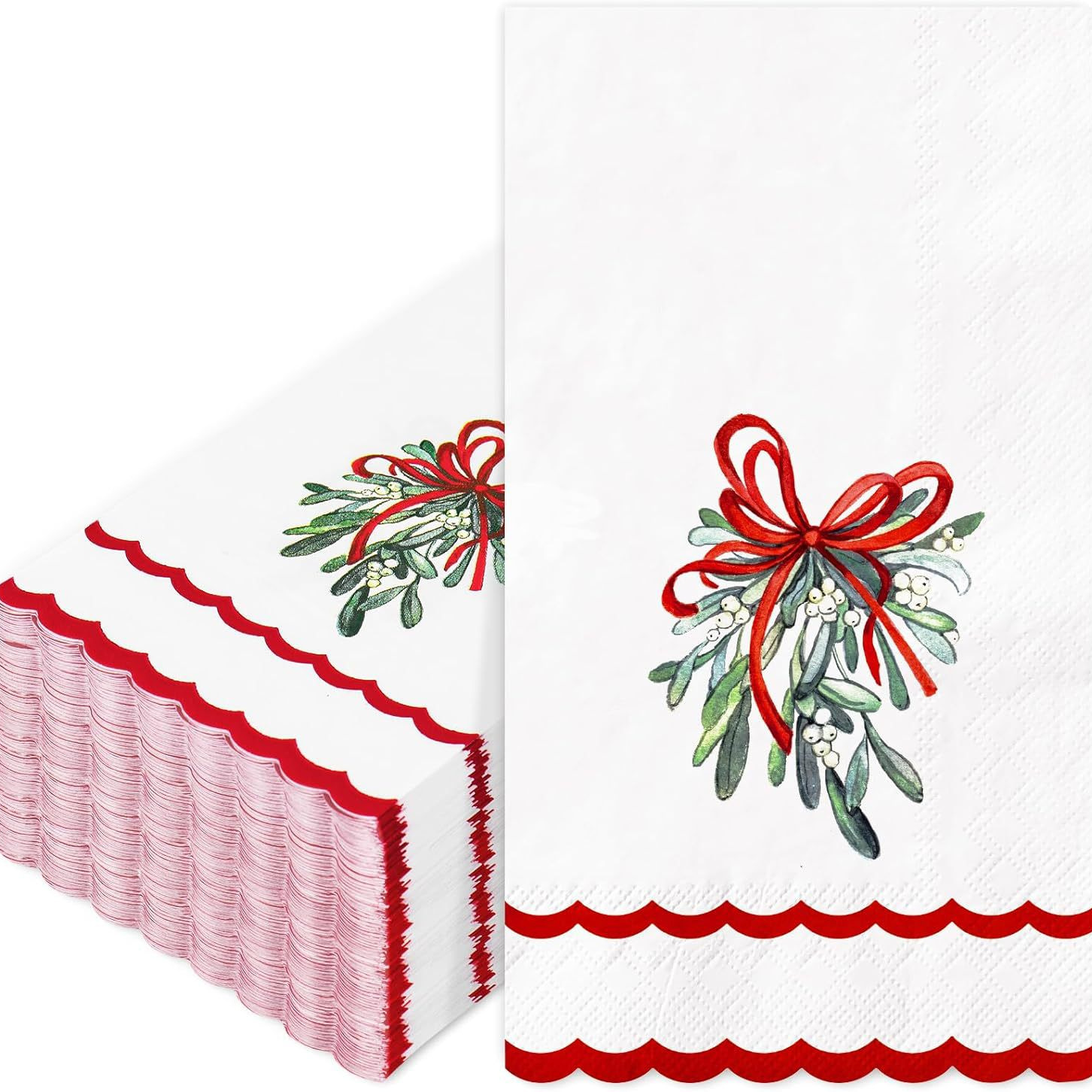 Red Mistletoe Scalloped Napkins