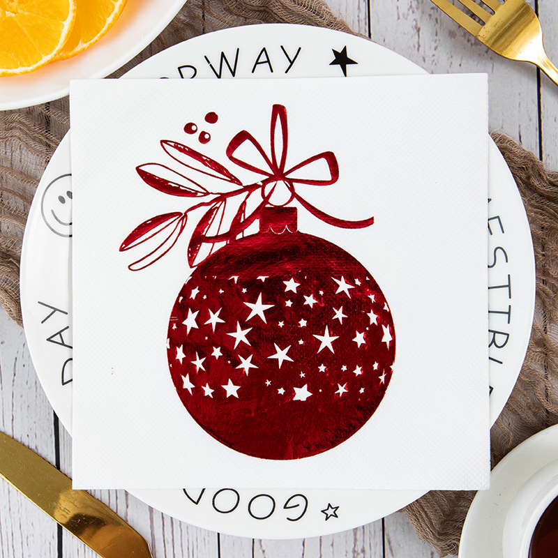 Red Ornament Stars Bow Napkins