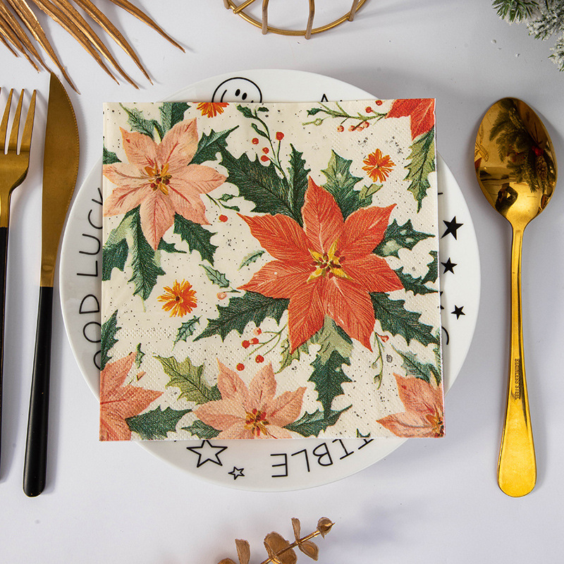 Red Poinsettia Christmas Napkins