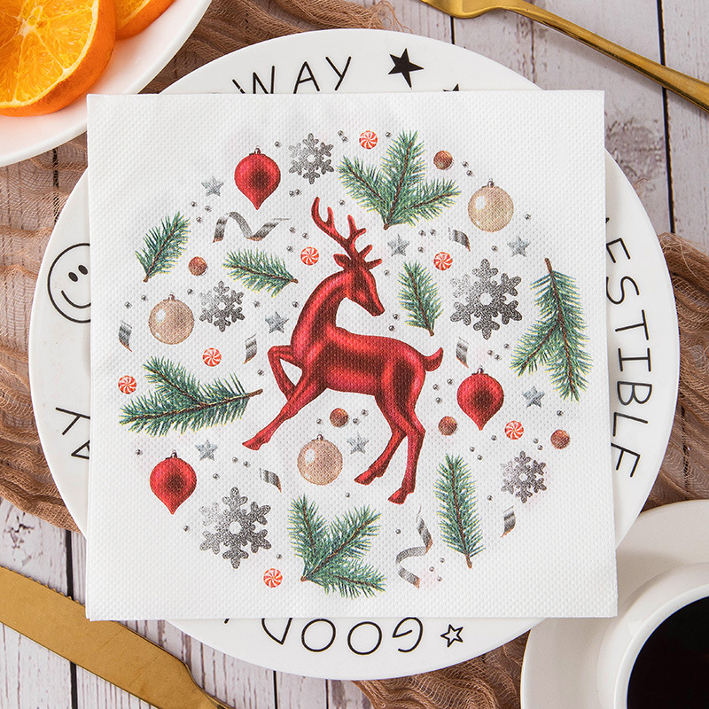Red Reindeer Pine Branches Napkins