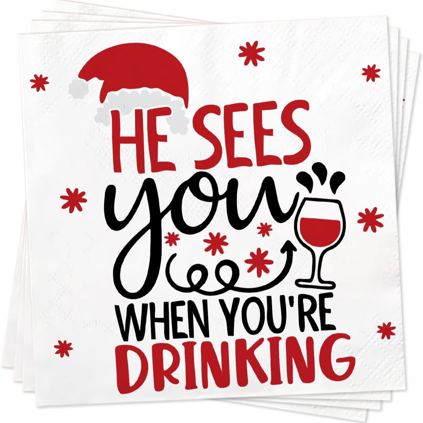 Santa Sees You Wine Napkins