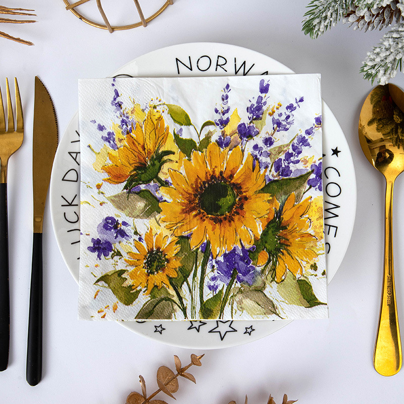 Sunflower Lavender Watercolor Napkins