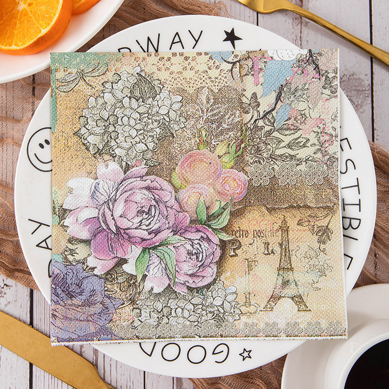 Vintage Paris Eiffel Roses Napkins