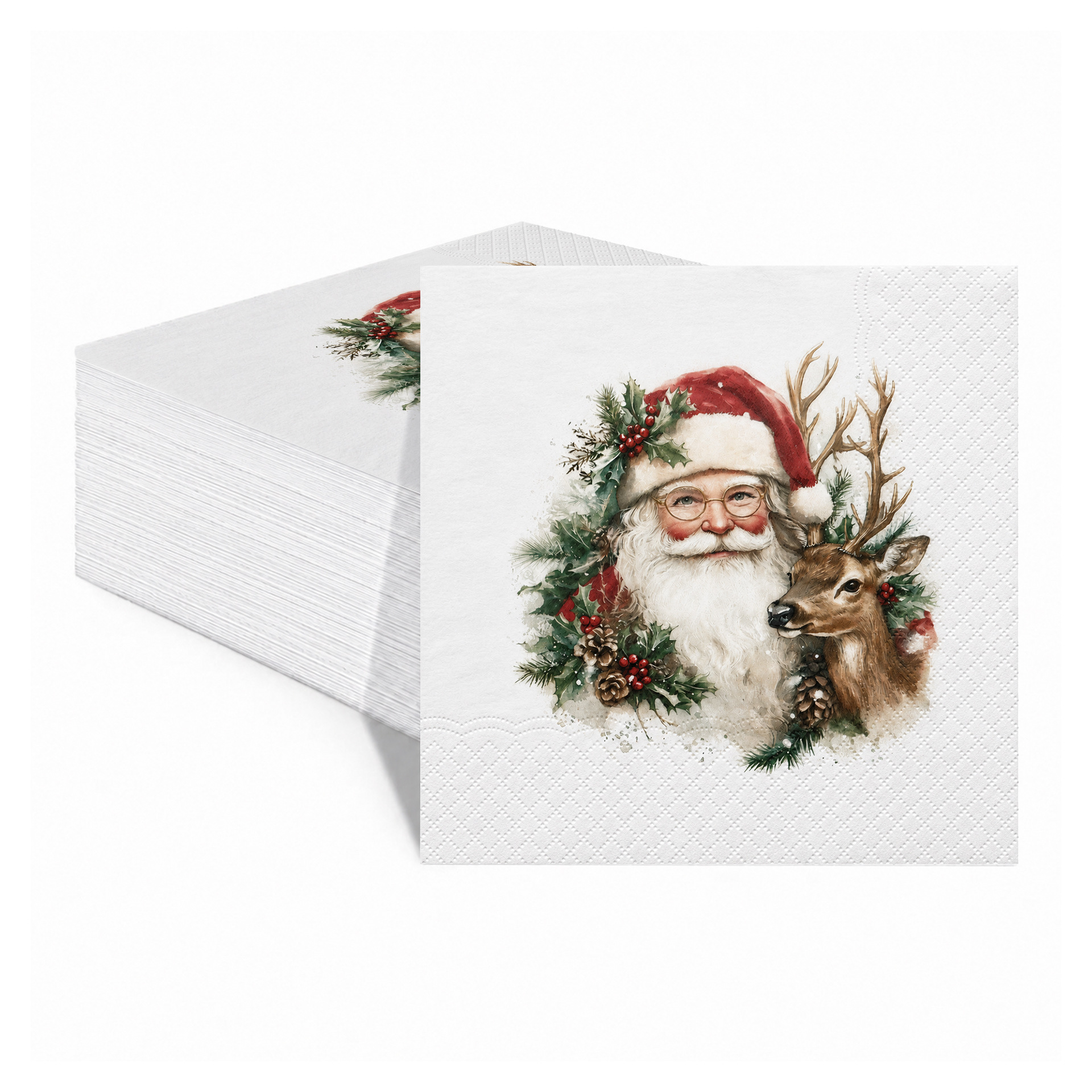 Watercolor Santa & Deer Napkins
