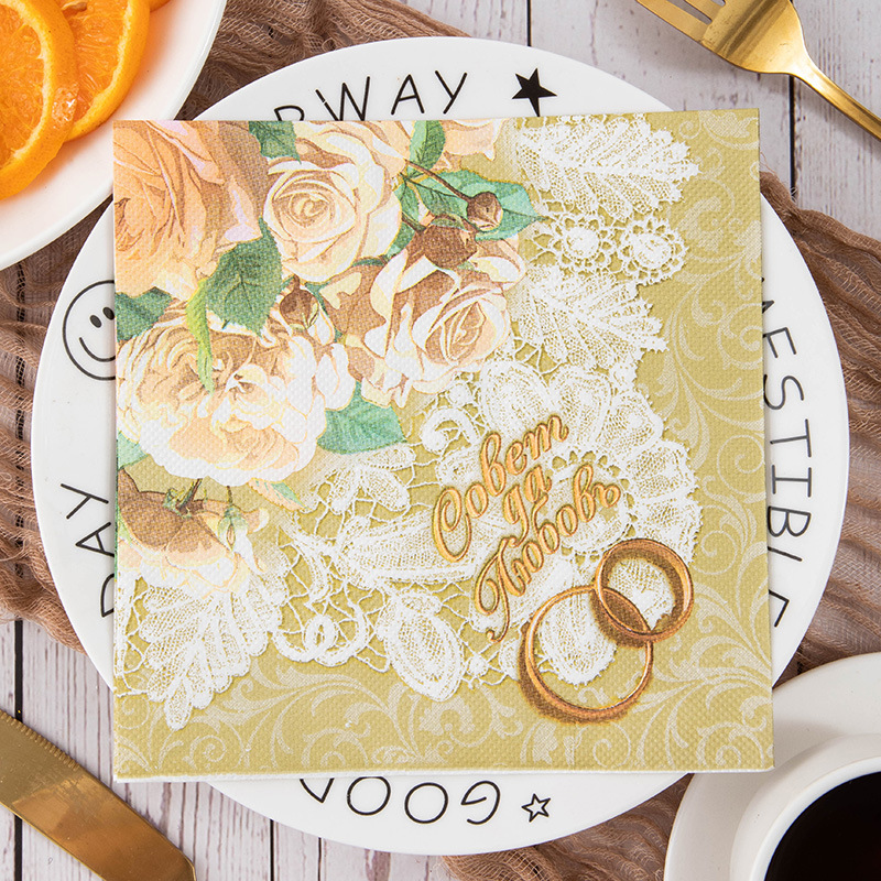 Wedding Roses Lace Rings Napkins